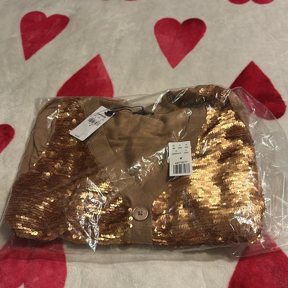 NWT Express Sequin Button Front Cardigan in Pecan - Picture 7 of 8